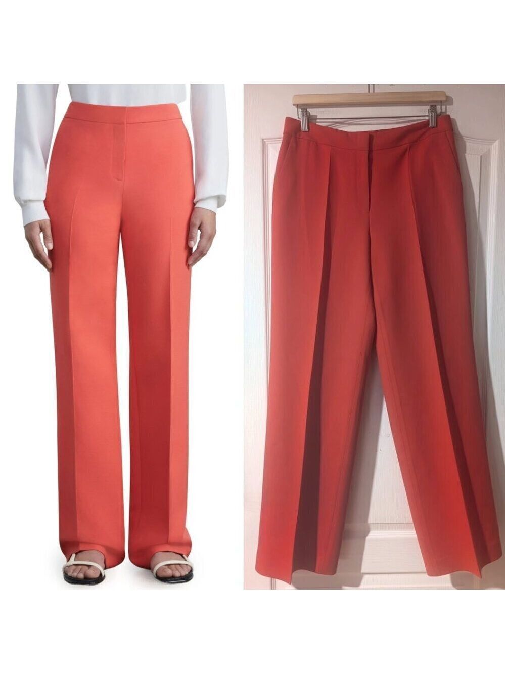 NWT LAFAYETTE 148 | Gates Straight-leg Wool-silk Pants In Stamped Poppy